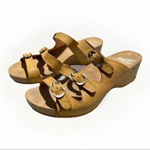 Women’s Dansko Wedge Sandals Leather Slide Shoes 3 Buckle Comfort Size 37
